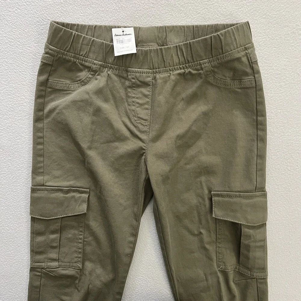 NWT Hanna Andersson Girl Utility Cotton Stretch Pants Expedition Green 140 US 12